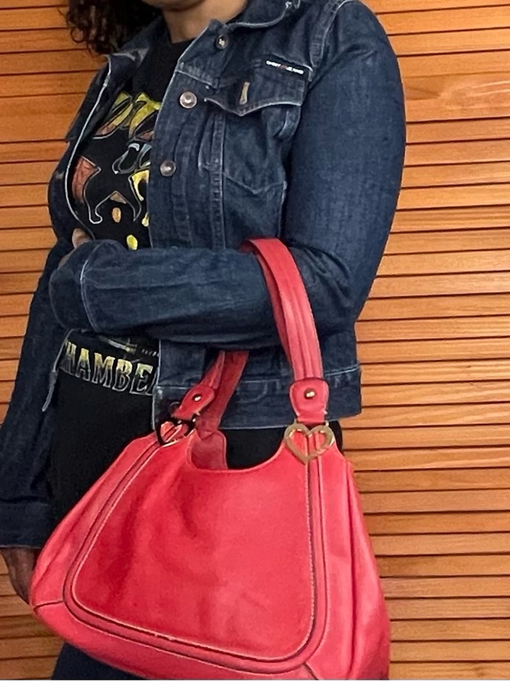 Aurielle Red Leather Shoulder Bag with Heart Hardware